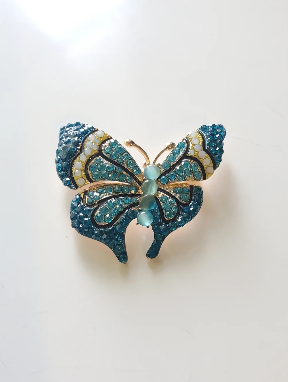 Butterfly Brooch with Blue Crystals and Gold Tone Accents